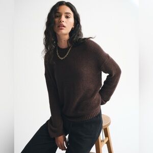 Abercrombie & Fitch Espresso Brown Open-Stitch Textural Crew Sweater